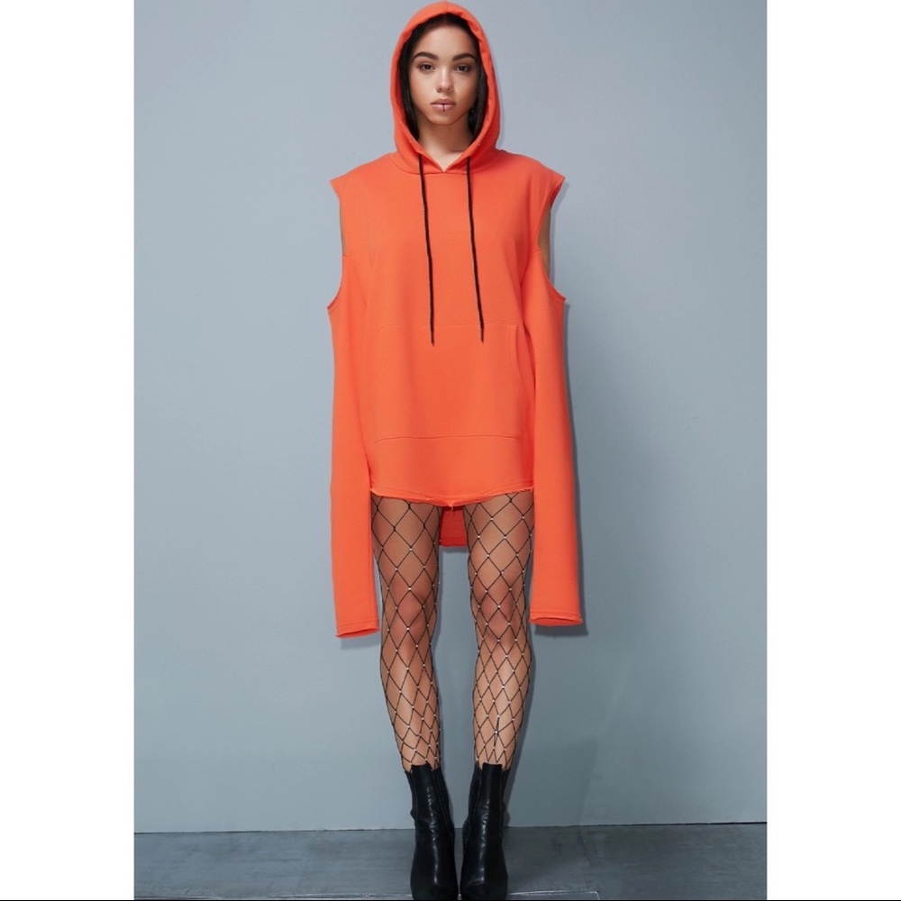 RARE Dolls Kill Poster Grl Oversize Cut Out Hoodie - Orange, Small - Picture 2 of 12